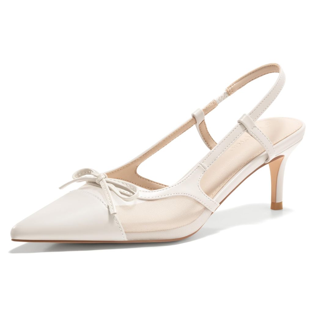 SZ 8.5, Coutgo Women's Kitten Heels Slingback Mesh, | White