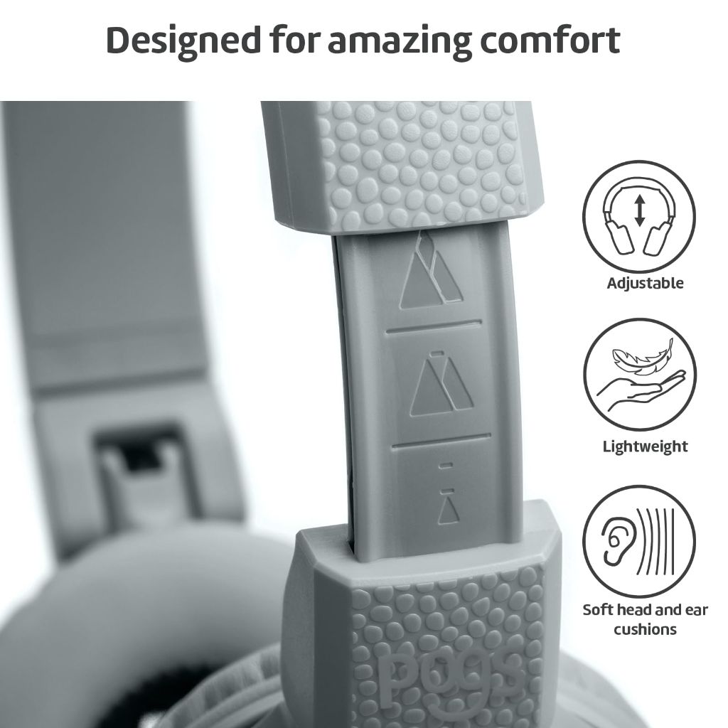 POGS Kids Bluetooth Wireless Headphones: The Gecko 2 (Gray)