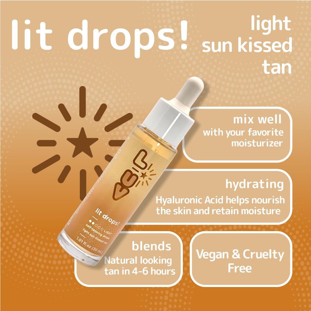 L-UV lit drops! Light sun kissed tan. No color transfer drops with Vitamin C and E - 30mL