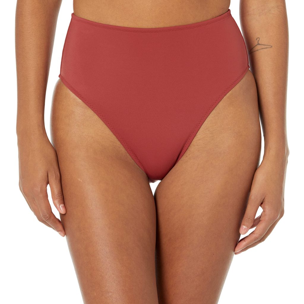 Amazon Essentials Women's High Waist High Leg Bikini Bottom, Brick Red - size XL
