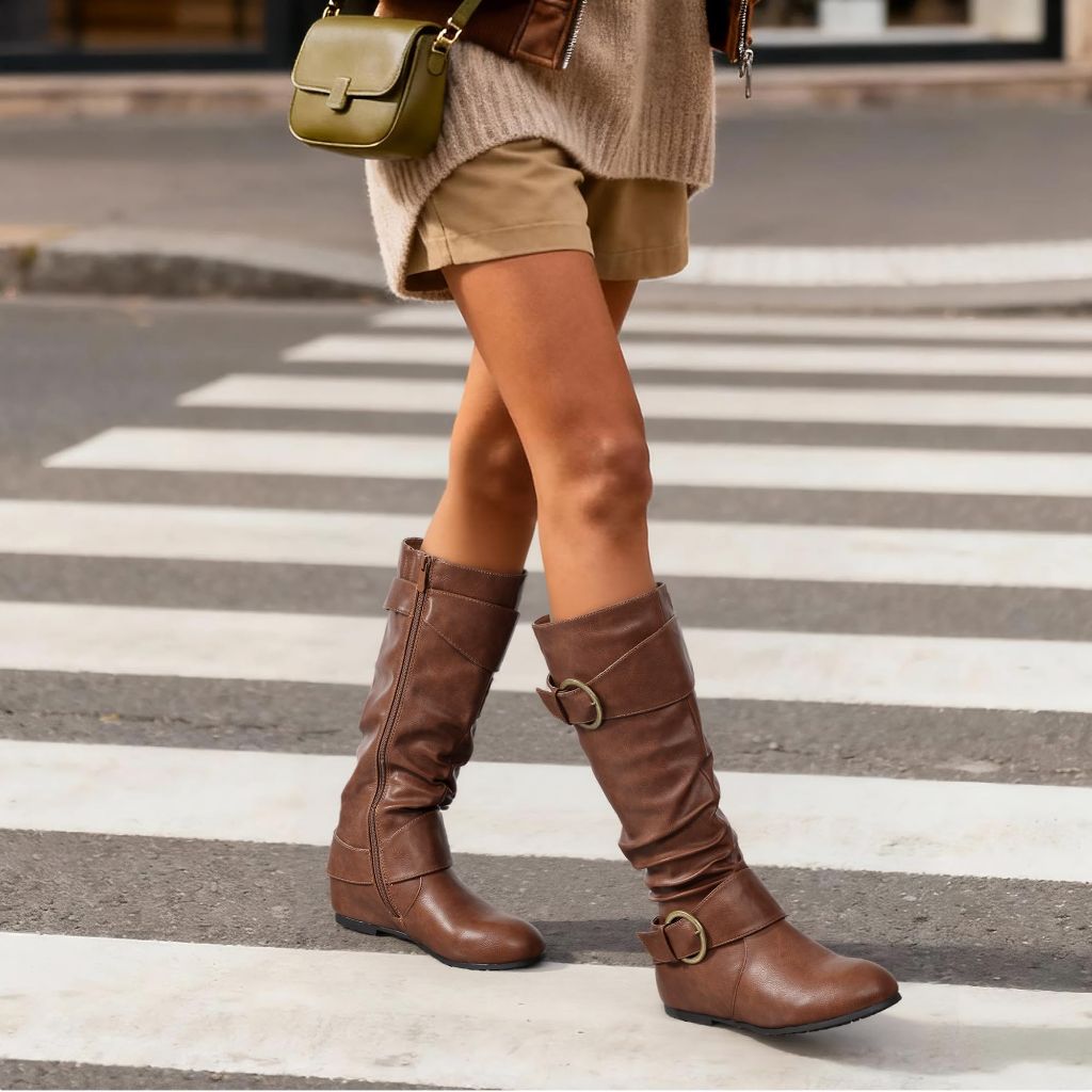 DREAM PAIRS Women's Knee High Boots, Size 8.5, Light Brown