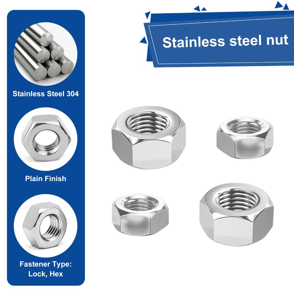 QISHENG 100 PCS M6-1 Stainless Steel Metric Hex Nuts,Stainless Steel 18-8 A2(304) Nut,Home Nut