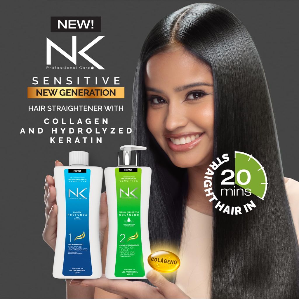 NK 4-Step Keratin Hair Treatment Set  – Includes Shampoo & Repair Mask – All Hair Types (8oz)