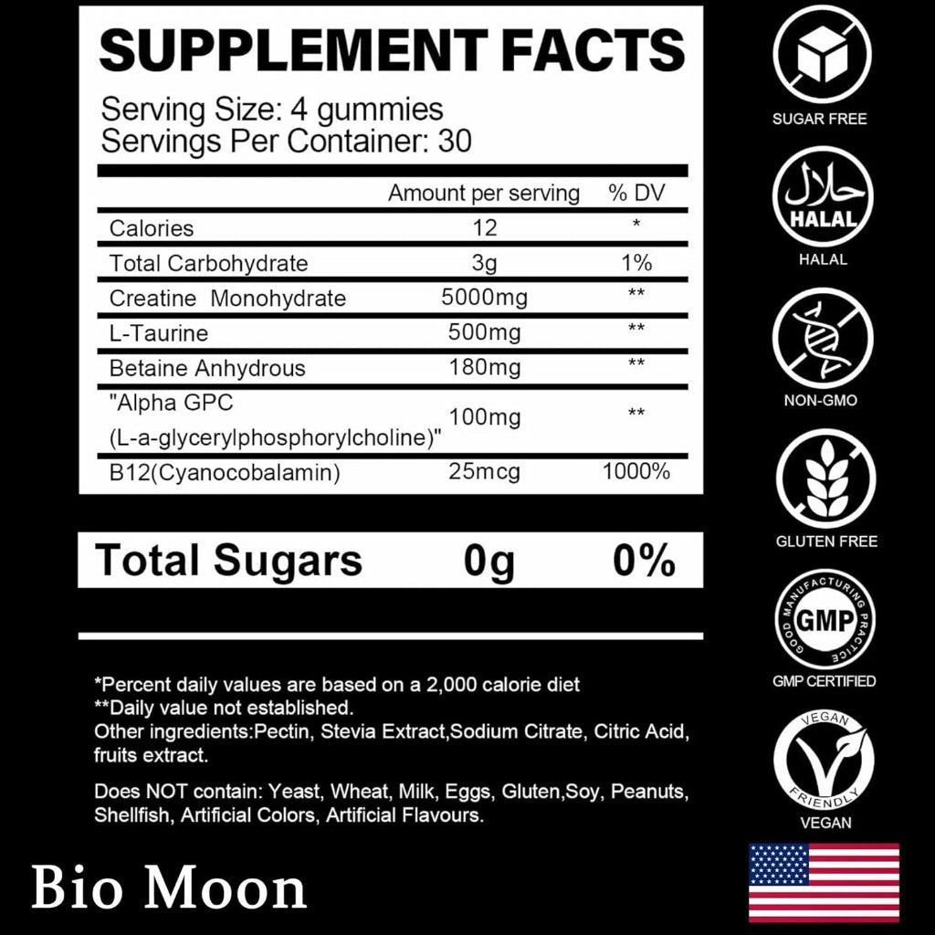Bio Moon Creatine Monohydrate Gummies 5000mg - Blueberry, 120ct