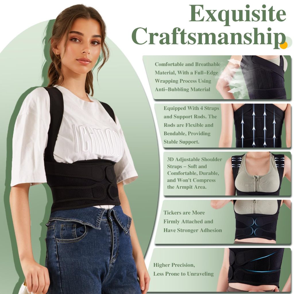 Xihan Back Brace & Posture Corrector, Black, SZ  L