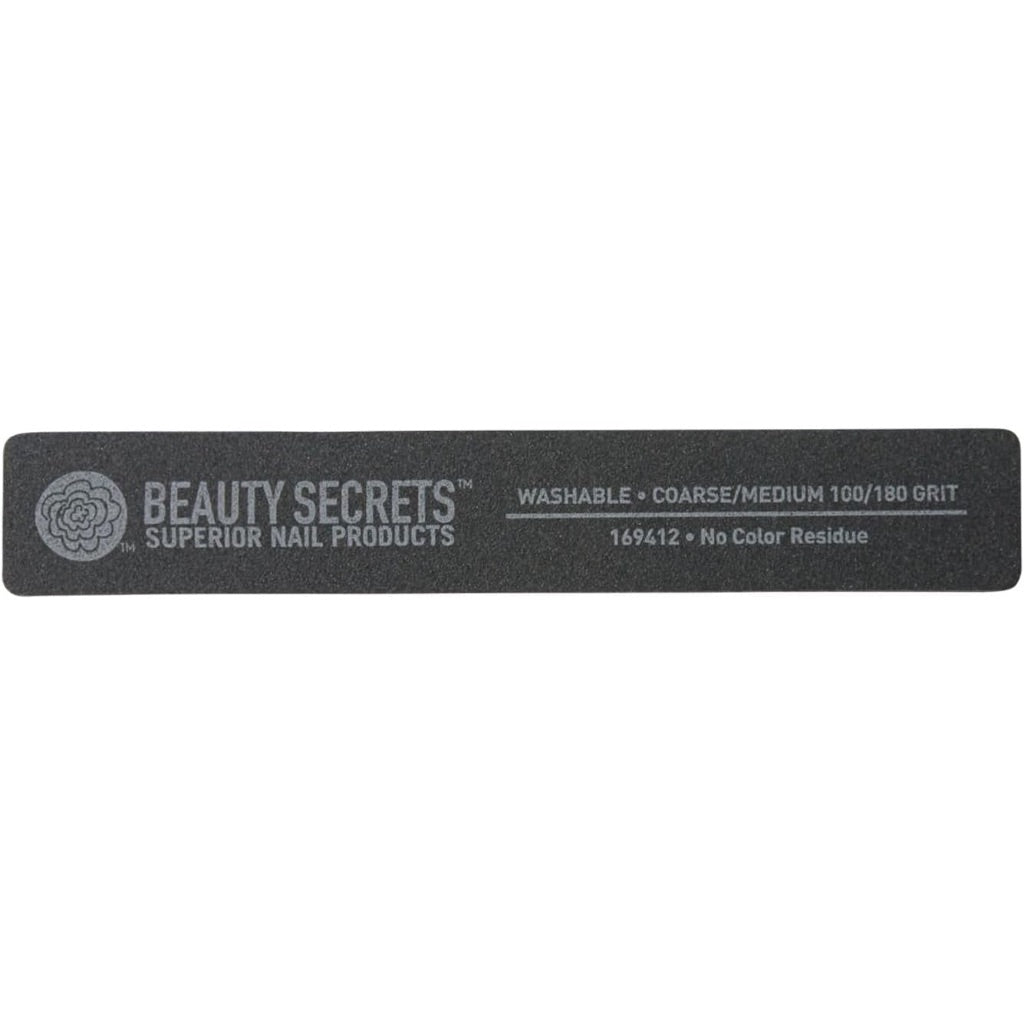 Beauty Secrets 100/180 Rectangular Black Cushion Nail File Black