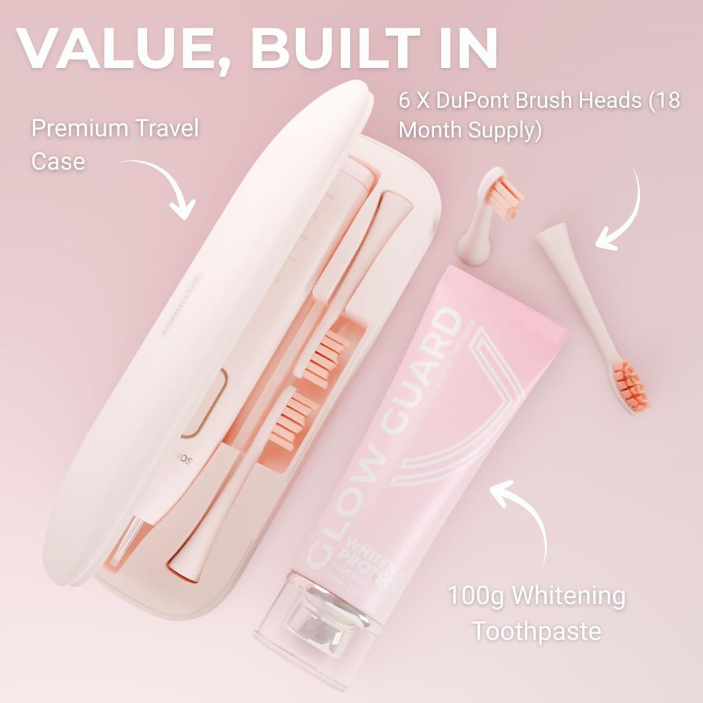 SMILE NOVA Sonic Lux Electric Toothbrush w/Whitening Toothpaste & 6 Brush Heads - Rose Quartz