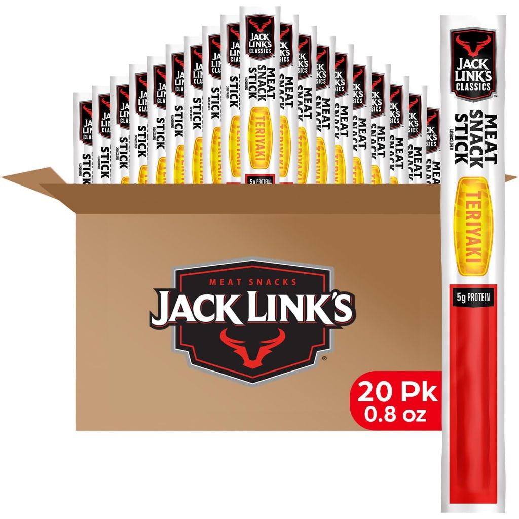 Jack Link's Classics Meat Sticks, Teriyaki - Protein Snack, Meat Snack Sticks with 5g of Protein, Made with Beef & Pork, Keto Friendly, Individually Wrapped - 0.8 Oz. (Pack of 20)