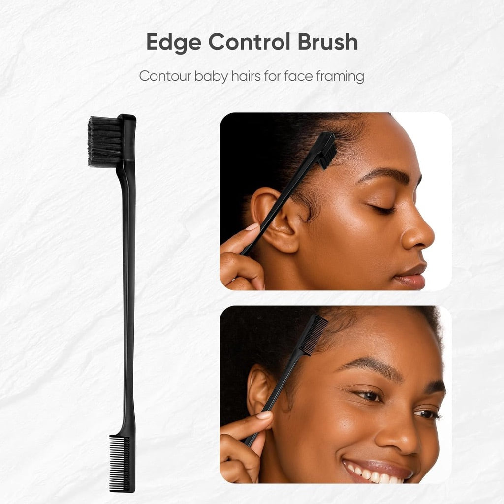 Ellen Evyse Boar Bristle Slick Back Brush for Smooth Flyaways, For fine to medium hair, Sleek Ponytail, Buns, Small Brush for Smoothing Edge Baby Hair Rat Tail Combs Parting Combs
