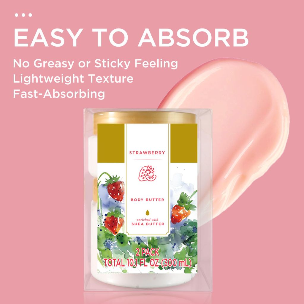 Princess Belle Strawberry Body Butter,  for Dry Skin - 2 Pk (3.4floz + 6.8 floz)