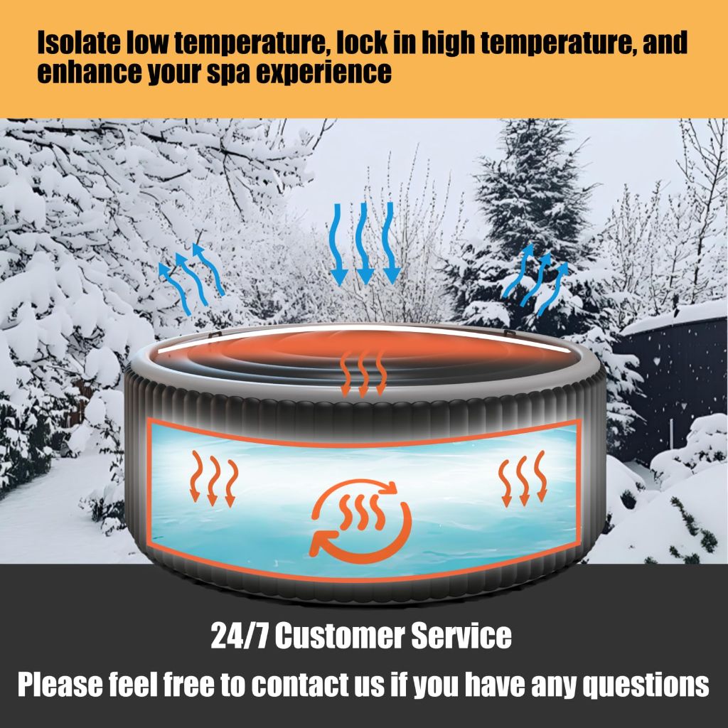 Sibosen Inflatable Hot Tub Cover with Handle, One Size Fits All Portable Hot tub Cover Upgrade Insulated Thermal Energy Saving Hot Tub Lid Protector Outdoor Windproof Rain-Proof Snow-Proof (Black)