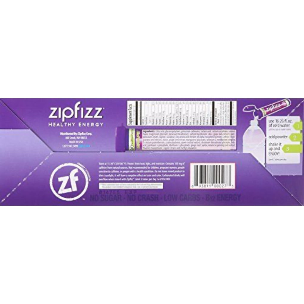 Zipfizz, Energy Drink Mix, Grape, 20 Tubes,