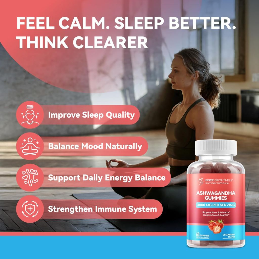 Inner Brightness Ashwagandha Gummies 300mg - Strawberry, 60 Gummies