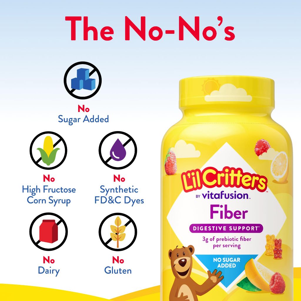 L’il Critters Fiber Daily Gummy Supplement for Kids, Berry and Lemon Flavors, 90 Gummies