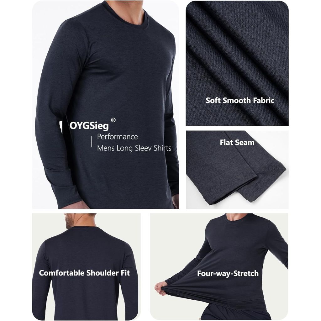 6 Pack Men's Quick Dry Long Sleeve Shirts, Medium