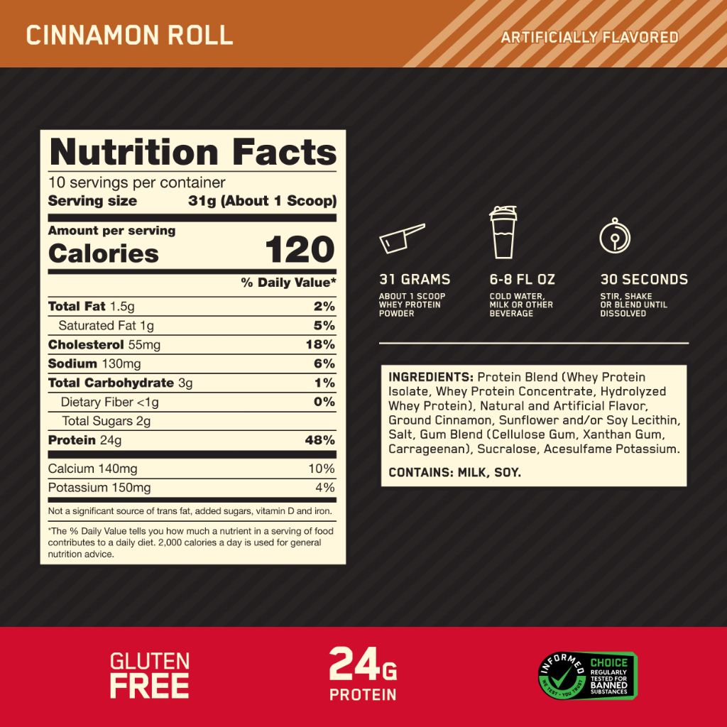 Optimum Nutrition Gold Standard 100% Whey Protein Powder, Cinnamon Roll, 0.68 Pound (Pack of 1)