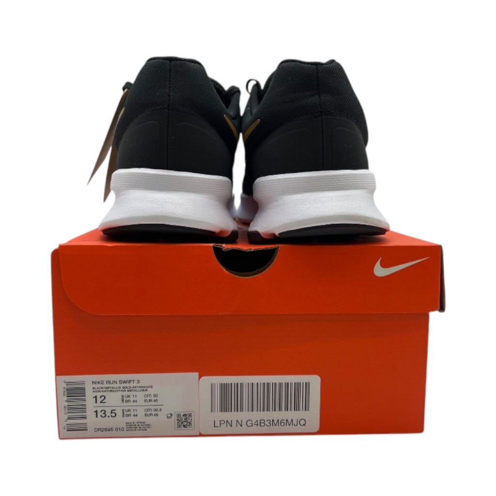 Nike Men's Run Swift 3 Running Shoes, Size 12, Black/Metallic Gold/Anthracite/White