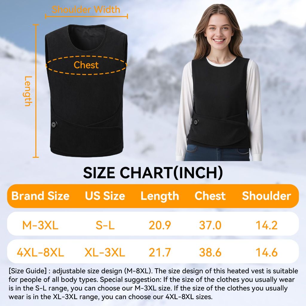 CHANGEOWN Adjustable Heated Vest for Women and Men Lined with 11 Heating Zones,