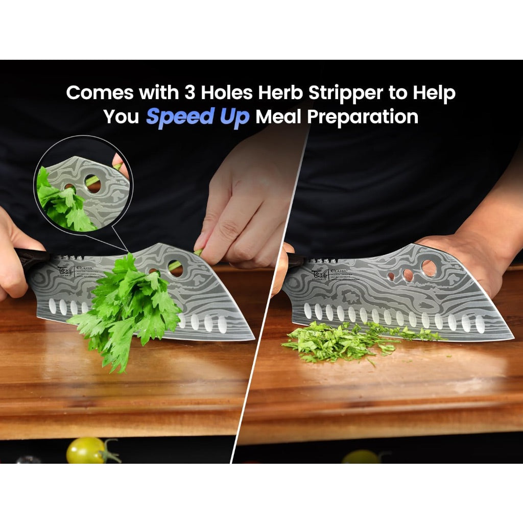 Syokami Cleaver Chef Knife with Herb Stripper, 7" Asian Kitchen Knife