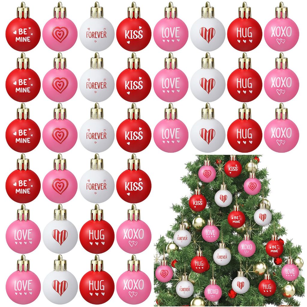 Soulchen Mini Valentines Day Balls Ornaments for Tree (1.18 Inch) - 48ct