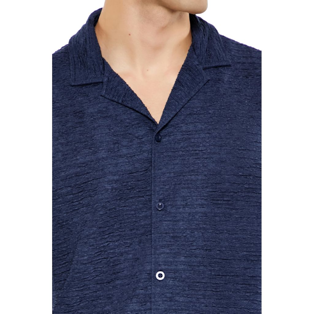 SZ 2XL, Forever 21 Men's Textured Cuban-Collar Shirt | Blue