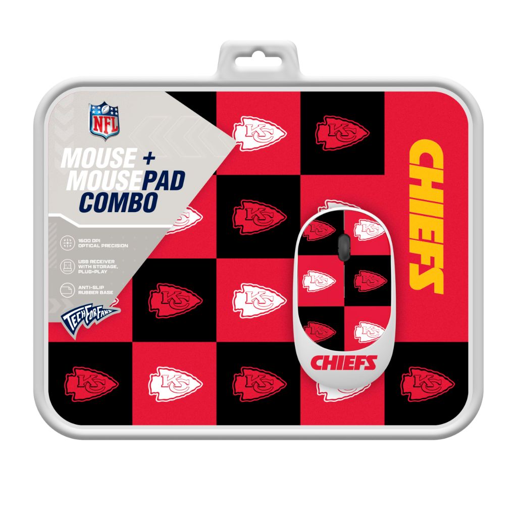 SOAR NFL Wireless Mouse and Mouse Pad- Checkered, Kansas City Chiefs