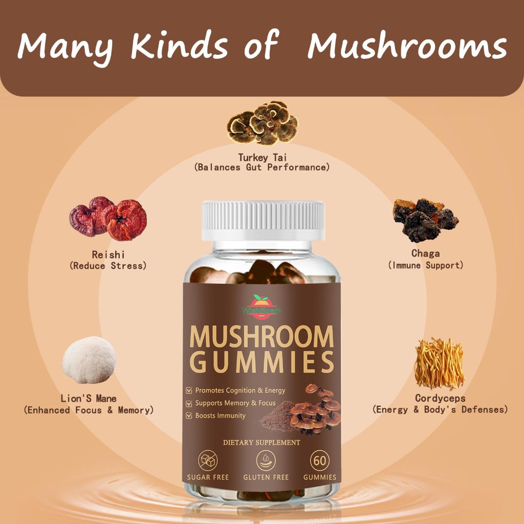 WISHSPARK Mushroom Complex Gummies, 60 gummies