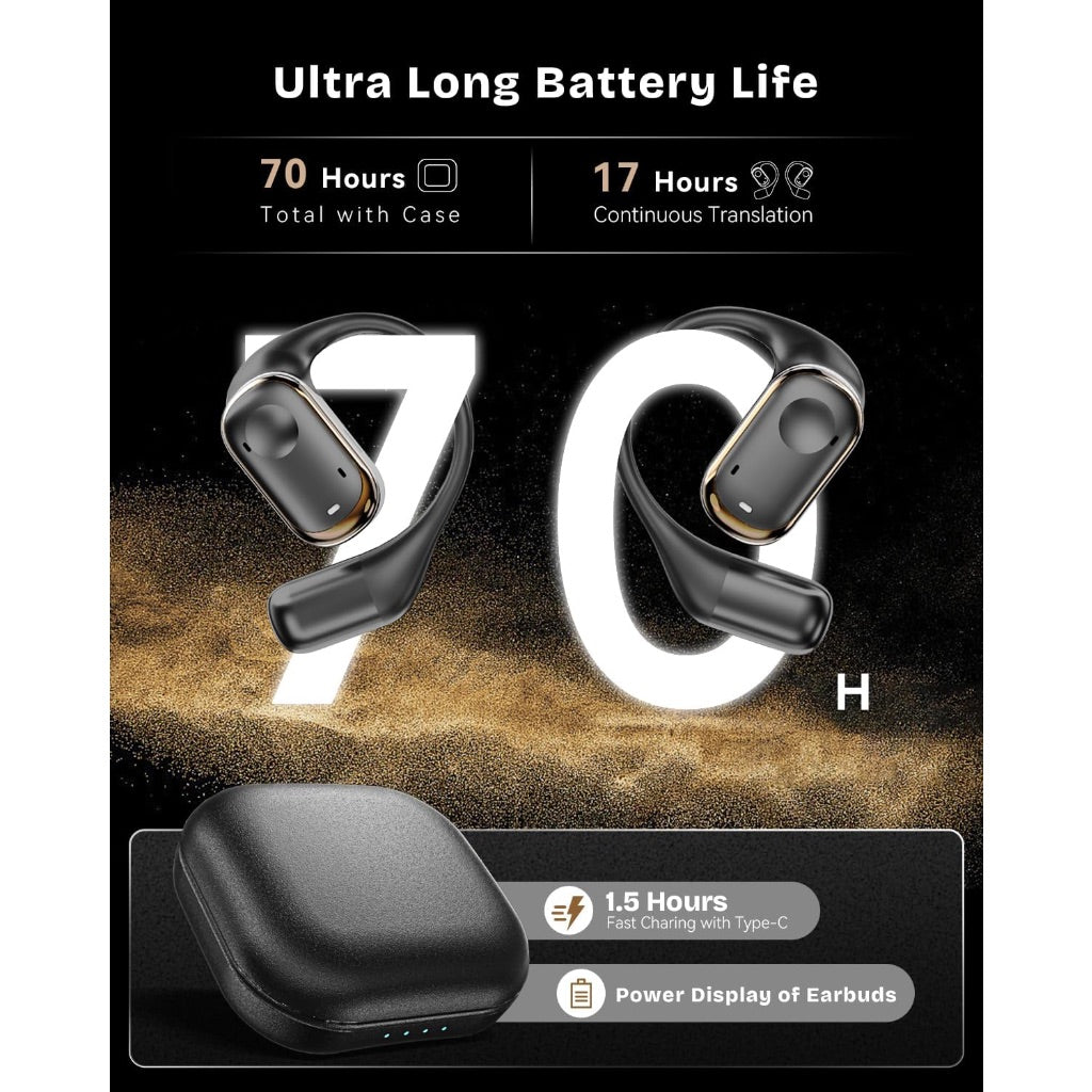 3-in-1 Ai Translating Earbuds, 6 Modes, Real Time, 6hr Batt., 150 Languages - Black