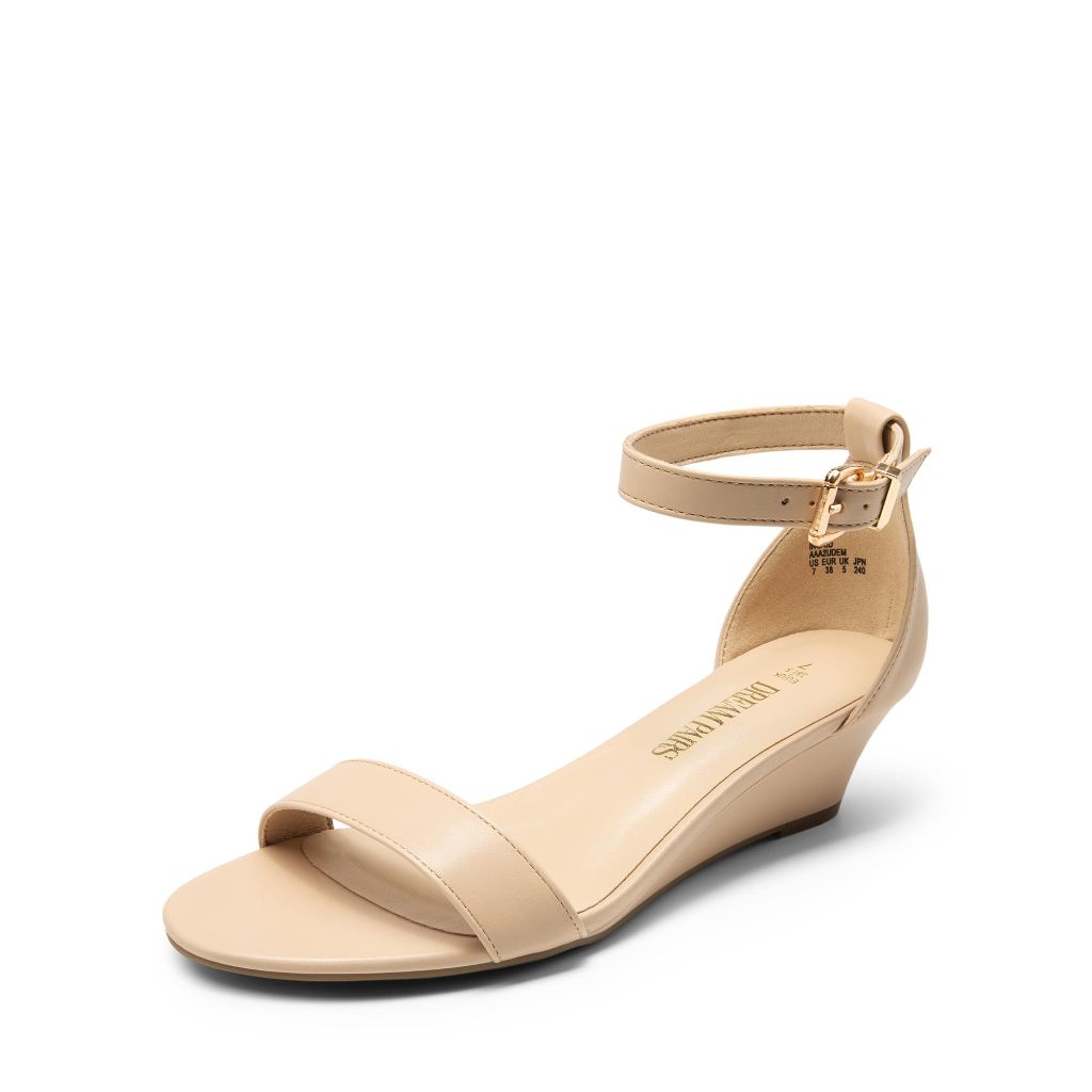 DREAM PAIRS Women's Ingrid Ankle Strap Low Wedge Sandals - Nude, Size 10