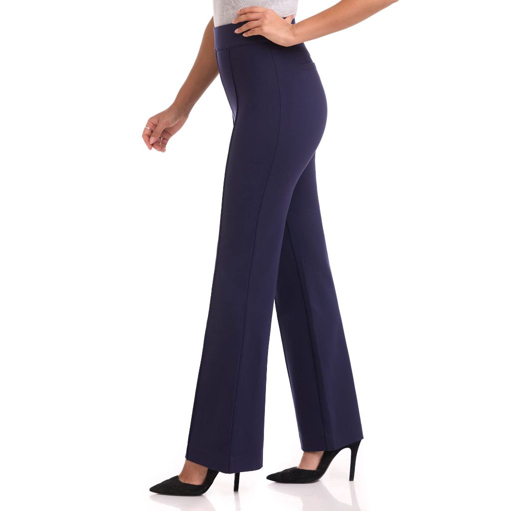 Rekucci Women's Secret Figure High Waist Knit Pull-On Flared Pant (8 Short, Navy)