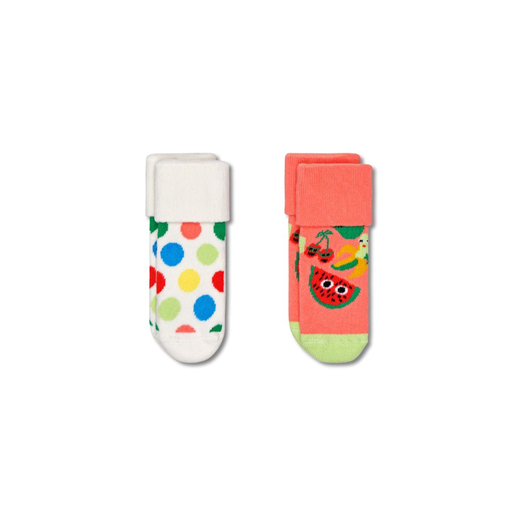 Happy Socks 2-Pack Kids Fruit Mix Terry Socks, White 0-6 Months
