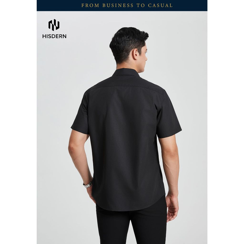 HISDERN Men's Short Sleeve Dress Shirt, Black, 2XL