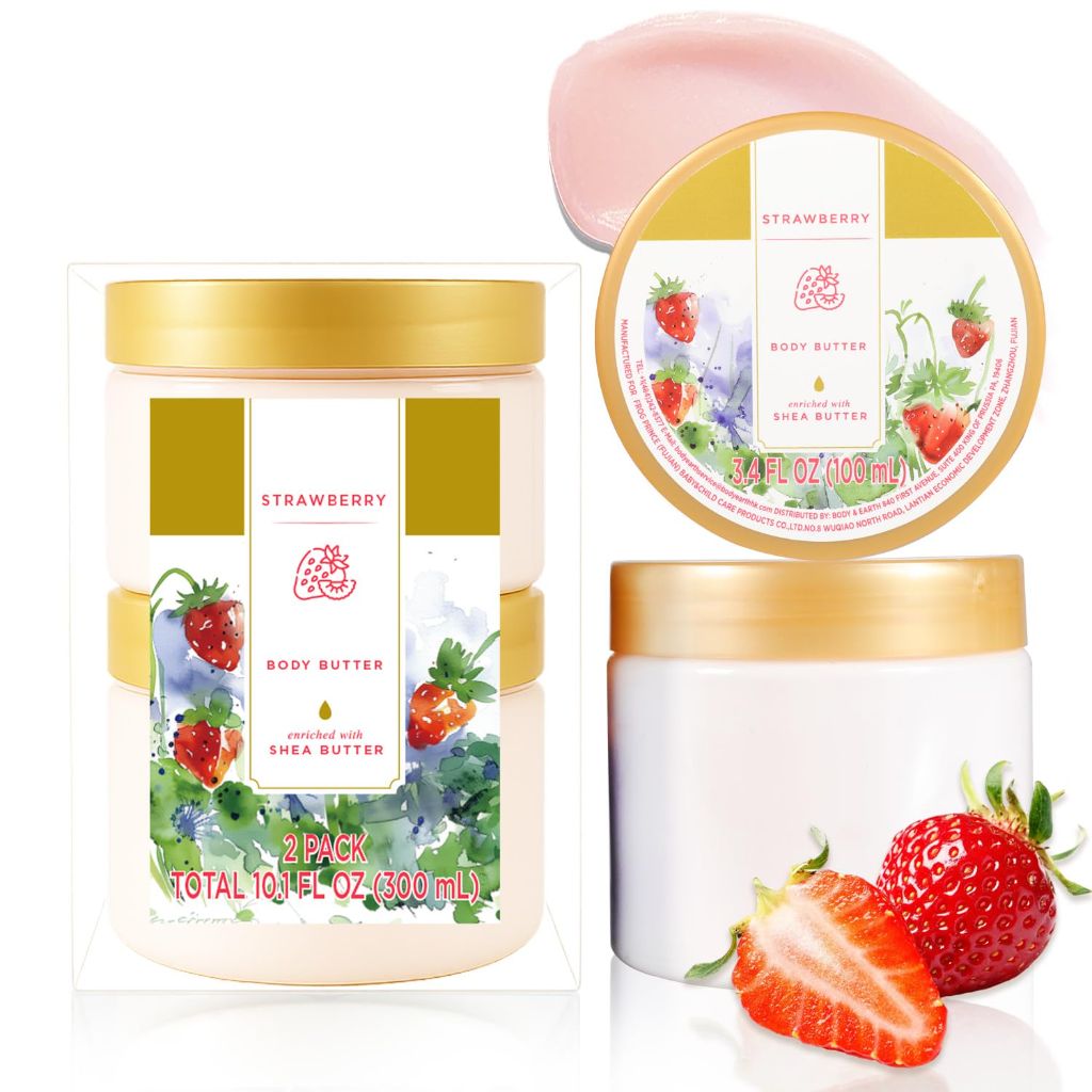 Princess Belle Strawberry Body Butter,  for Dry Skin - 2 Pk (3.4floz + 6.8 floz)