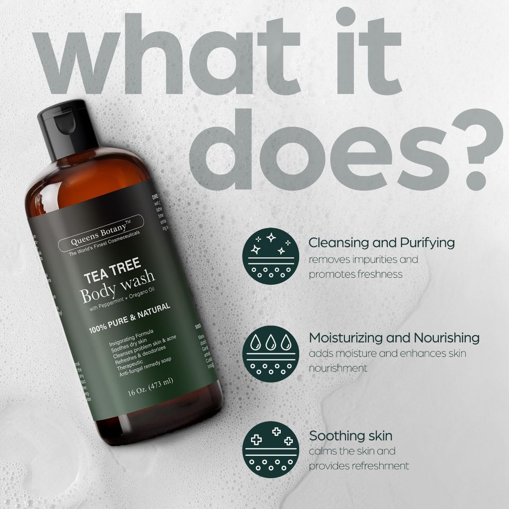 Artnaturals Antibacterial Tea Tree Oil Body Wash For Men & Women Remedy Soap Extra Strength - Helps Treat Acne, Athletes foot, Eczema, Toenail Fungus & Jock Itch & Ringworm (16 Fl Oz (Pack of 2)