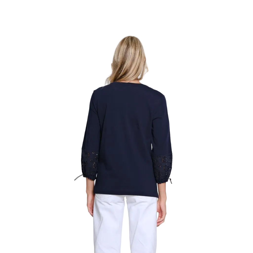 Invalid - Generated proper title: Women's Cotton Spandex Drawstring Three Quarter Sleeve Crew Neck Top - Midnight - Size XL