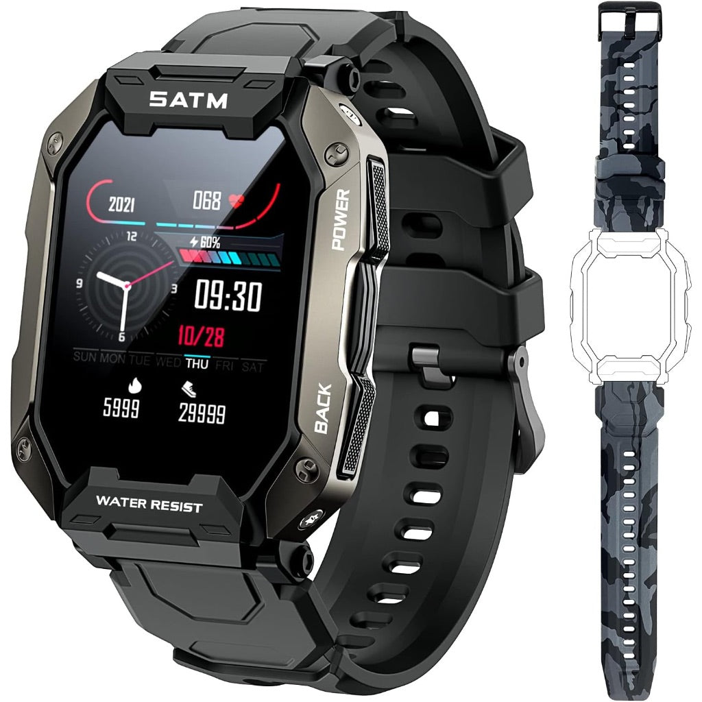 Smart Watch Activity Tracker with 1.71" Touch Screen, Heart Rate, Blood Oxygen Monitoring, IP68, Compatible w/iOS, Android - Black