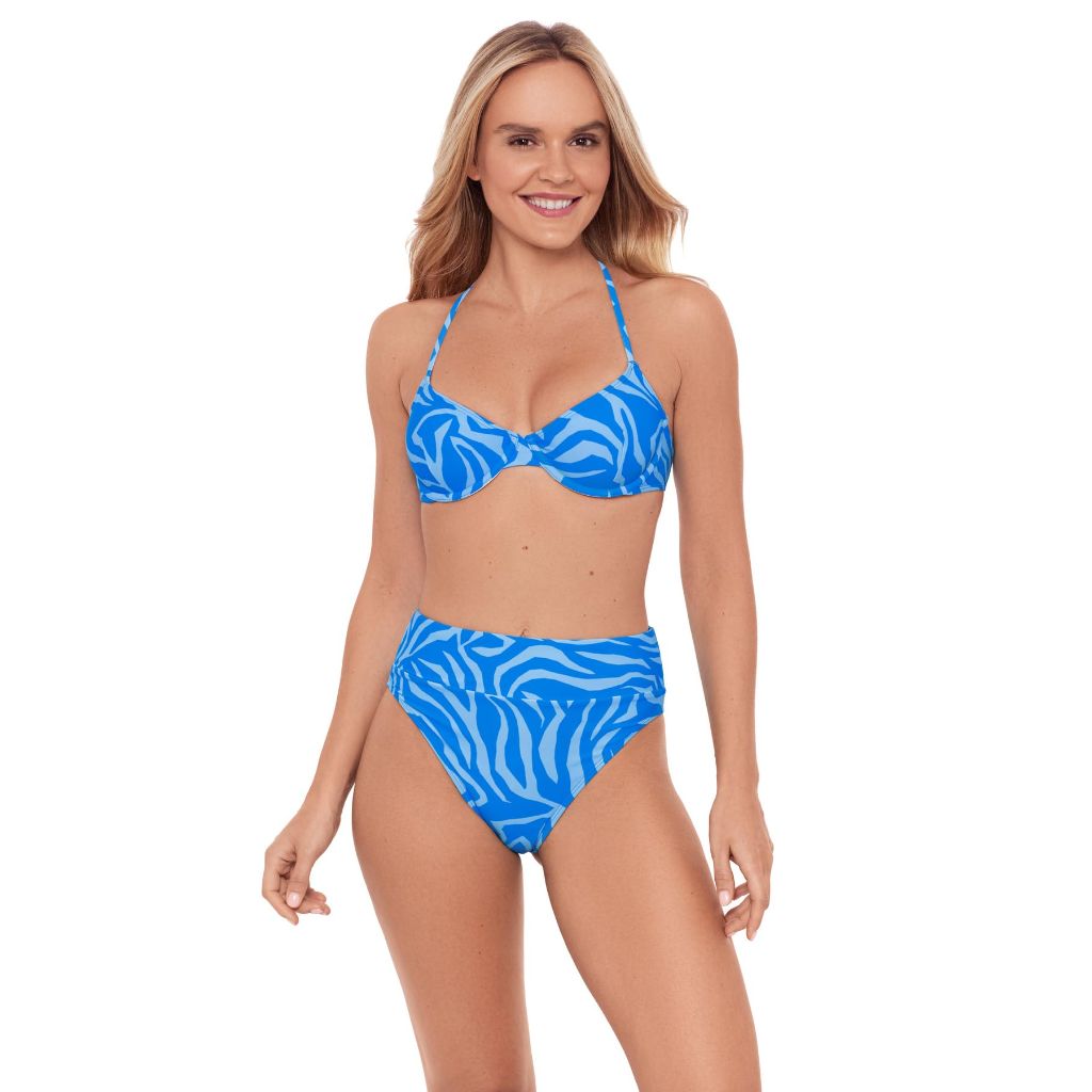 SZ S, Sports Illustrated Women's X-Back Underwire Bikini Top, Wild Stripes/Azure Blue