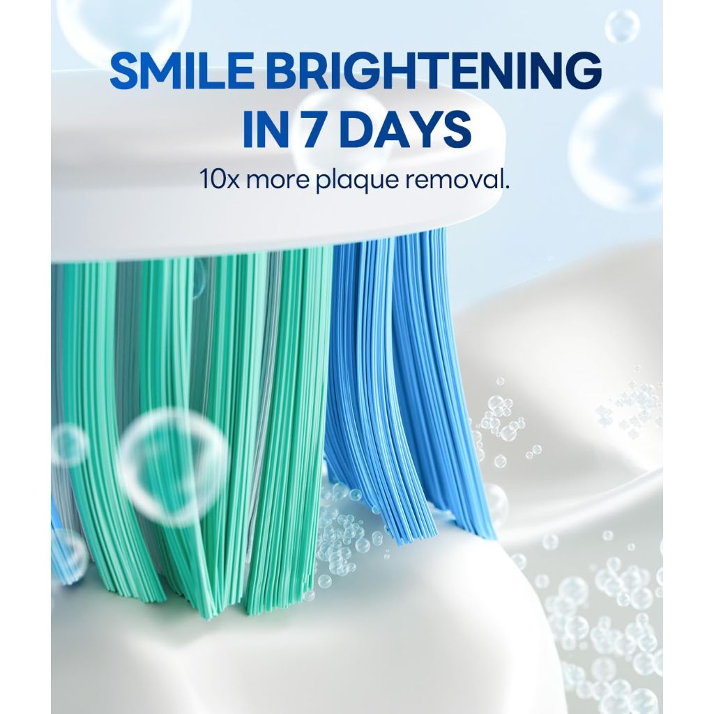 Bymore Electric Toothbrush for Adults, with 8 Replacement Heads -Cyan Blue