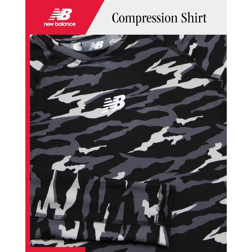 New Balance Boys Base Layer Long-Sleeve Insulated Compression Shirt - Black Camo, Size M (10/12)