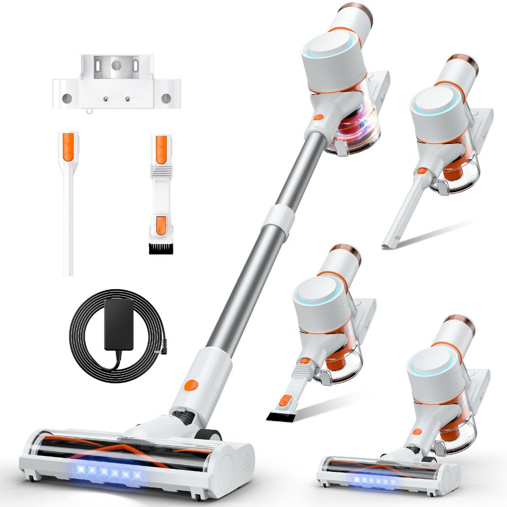 Cordless Vacuum Cleaner, Stick Vac with LED Touch Screen, 45KPA Powerful Suction