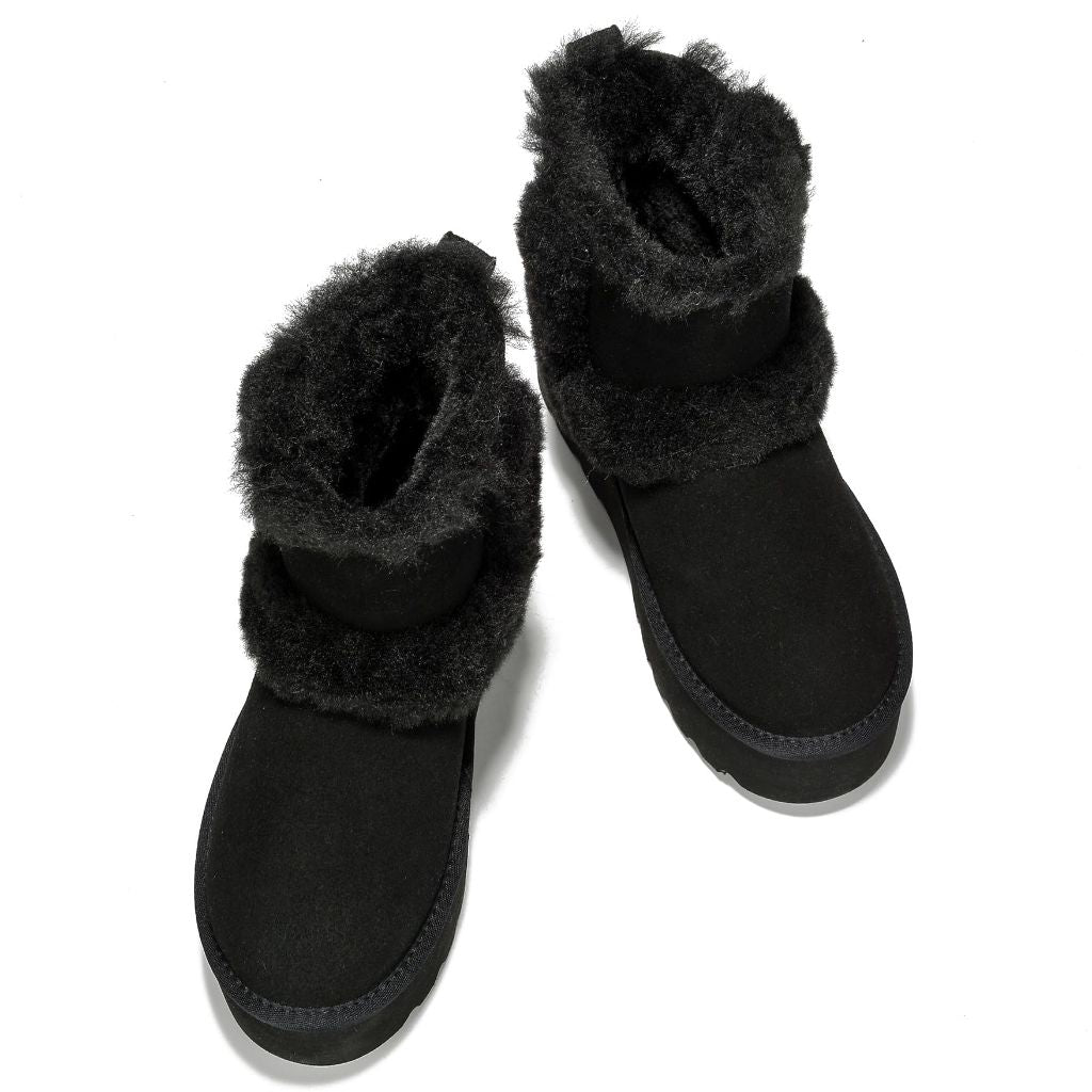 Project Cloud Genuine Suede Winter Boots for Women (Furby, Black, 8)