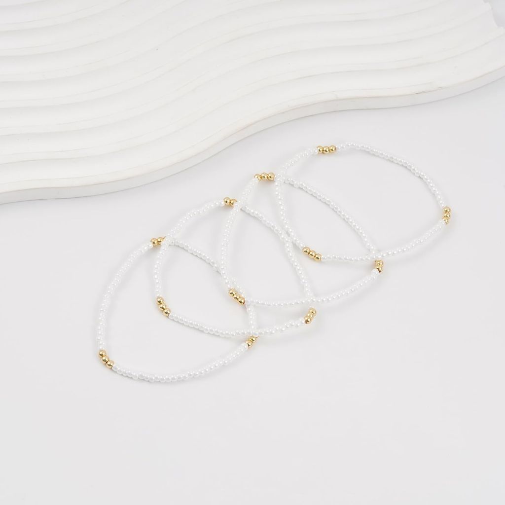 Gold Plated Beaded Bracelets for Women Stackable Set