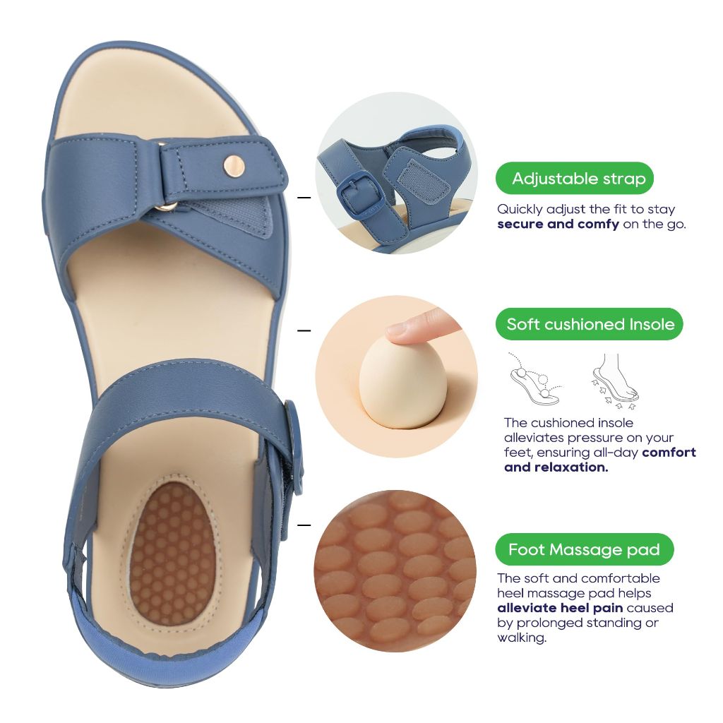 ORTOREX Women Massage Sandals Orthopedic Walking Sandals (8,Navy)