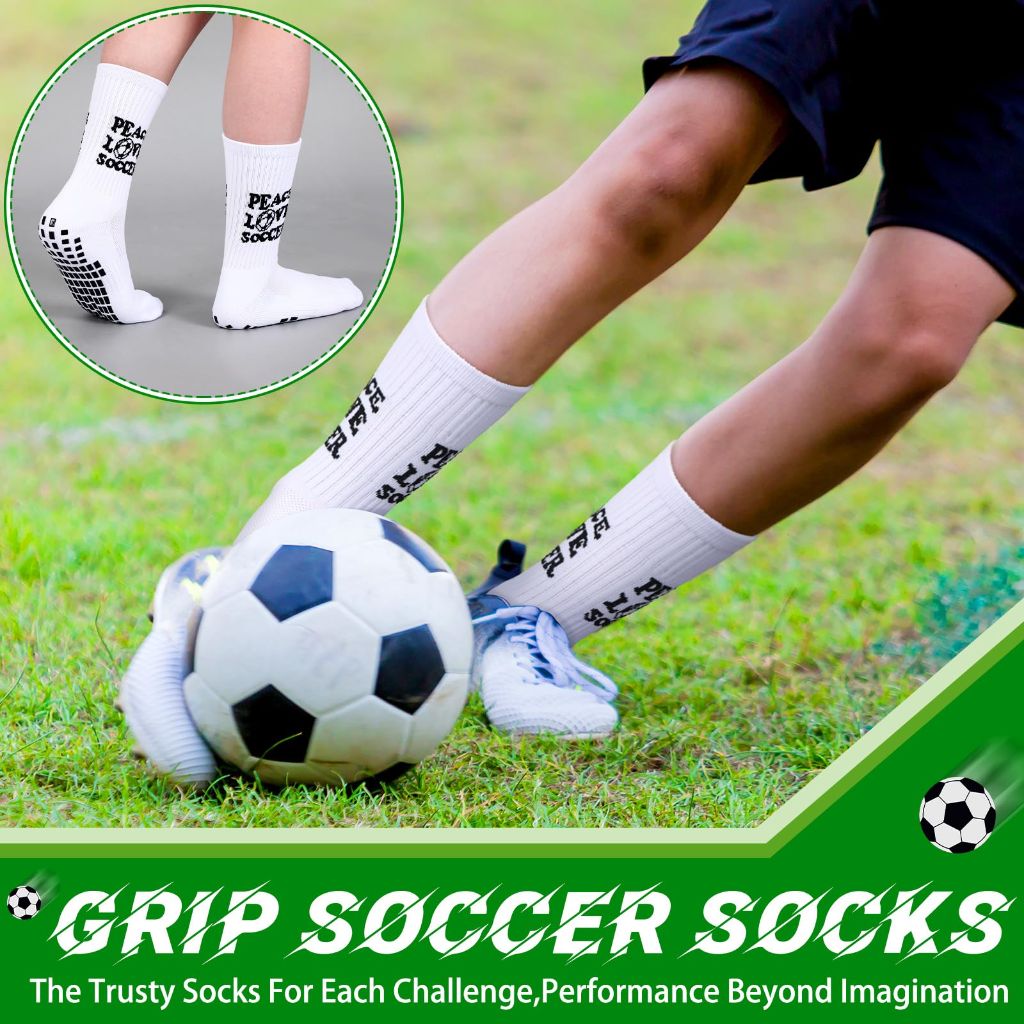 Geyoga 6 Pairs Grip Soccer Socks Anti Slip Non Slip Men's Athletic Socks Non Skid Ball Socks Men's Soccer Socks Thermal Thick Warm Grip Pads for Football Basketball Sports Men Women Indoor Outdoor