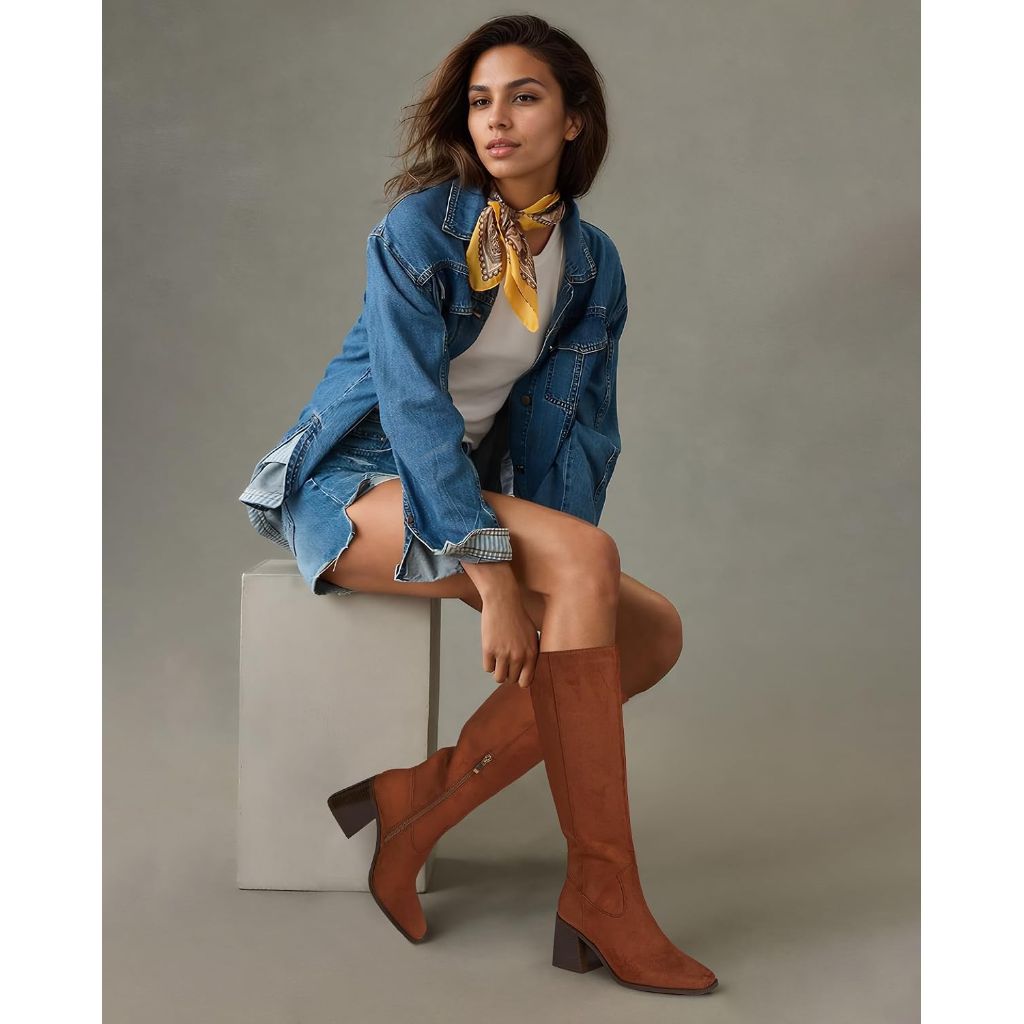 SZ 9.5, MUCCCUTE Knee High Boots for Women with Side Zipper Pull On Tall Boot