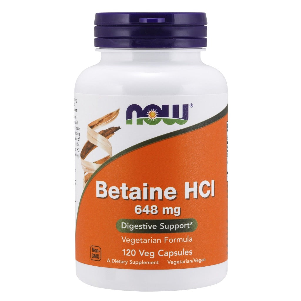 NOW Foods Betaine HCl 648mg for Digestive Support - 120 Capsules