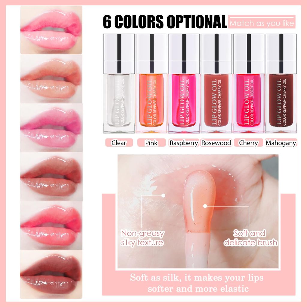 BEFIVECOK 3PCS Lip Oil Set (Clear & Raspberry & Mahogany)