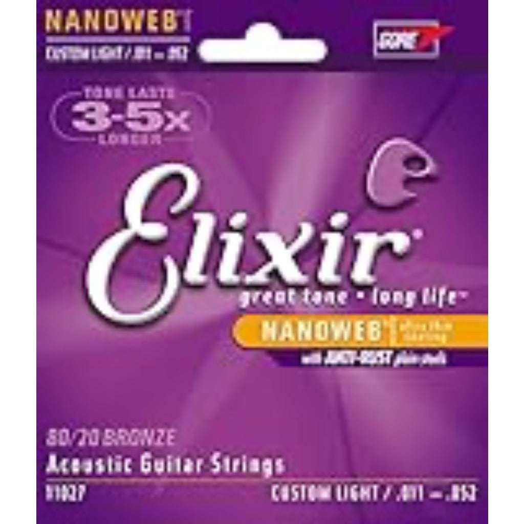 Elixir Nanoweb 80/20 Bronze Custom Light Gauge Acoustic Strings