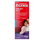 Children's Tylenol Cold & Flu Liquid Oral Suspension Kids' Cold & Flu Medicine, Pain Reliever Grape Flavor, 4 fl. oz