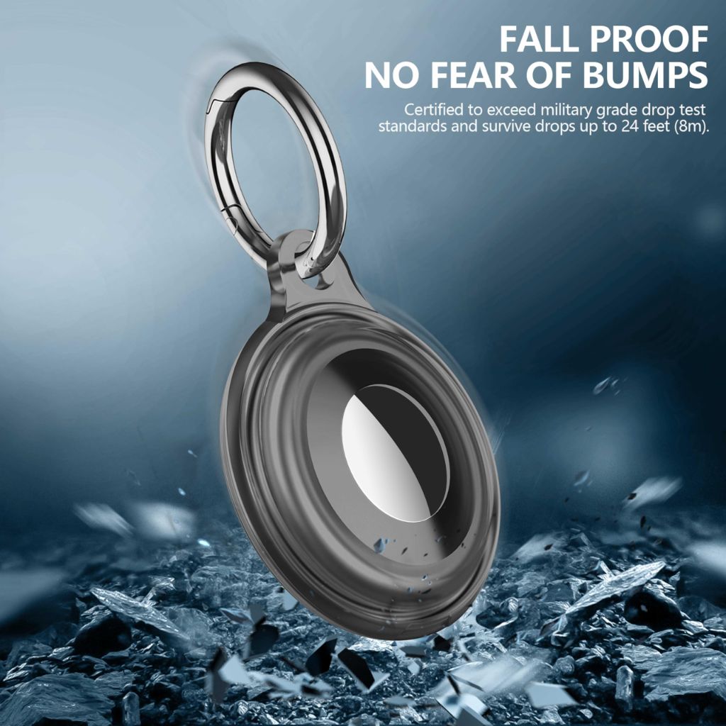 2 Pack IPX8 Waterproof Compatible with AirTag Keychain Holder Case (Black/Clear)